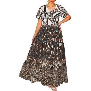 Abito lungo da donna taglie forti con stampa all-over, scollo a V, maniche corte, balze a strati, vestibilità ampia, stampa etnica tribale, casual - Product Image 2