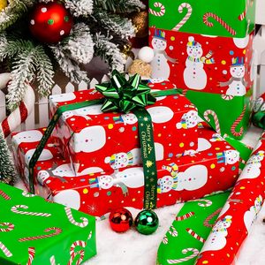 Yarcony Christmas Wrapping Paper Roll 17 Inch X 33 Feet Reversible Snowman Design For Gift Craft - Product Image 6