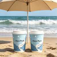 Fournitures pour boulangeries et cafés, gobelets à café jetables à double paroi compostables blancs et bleus personnalisés avec logo et couvercles en PP