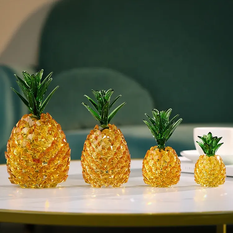 Cheapest Crystal Pineapple Model Home Decor Crystal Crafts Fruit Ornament Glass Pineapple Figurines for Wedding Decorations