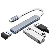 Hub USB 3.0/2.0 Tipe-C 4 Port, Adaptor Multiport USB-C Aluminium Hub Data 5Gbps untuk Laptop U Disk Mouse
