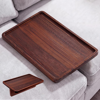 Table d'appoint pliable en bois d'acacia massif pour accoudoir de canapé, finition noyer foncé, rebord surélevé, 15,9x10 pouces