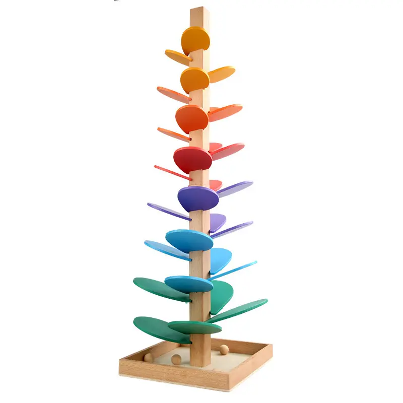 Hot Sell Wooden Rainbow Musical Tree Build Block Toy For Kid Color Recognition Education Interactive Funny Ball Run Track Game