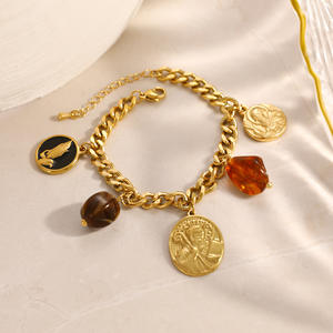 Stainless Steel <b>Bracelet</b> 18k Gold Plated Cross Pendant Retro Style Jewelry <b>Set</b> for Women - Product Image 2