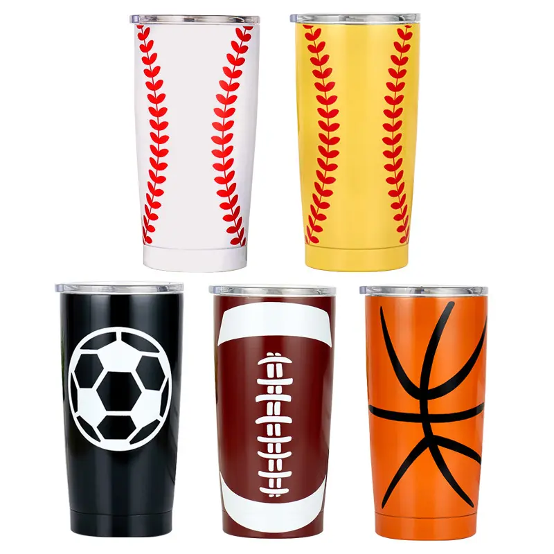 H501 20oz Portable Outdoor Car Double Wall Insulated Cup Baseball Soccer Football Pattern Printed Stainless Steel Water Bottle