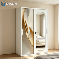 Armoire en acier exquise à 2 portes avec miroir et porte coulissante, armoire de rangement démontable