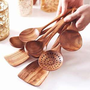 Ustensiles de cuisine en bois d'acacia pour la maison : spatule antiadhésive, cuillères à soupe et à riz, fourchettes à sauce et à salade, outils de cuisine - Product Image 3