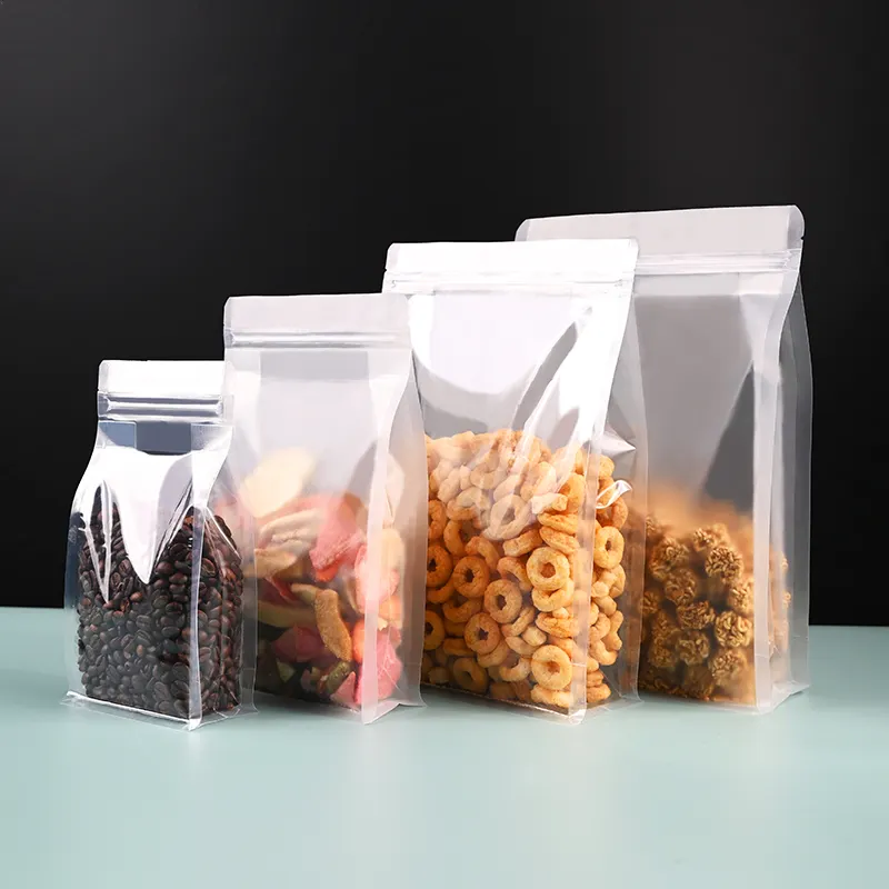 Eight side sealing transparent bag clear packaged resealable clear food grade zip lock zipper bag