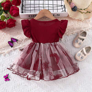 Summer <strong>Kids</strong> <strong>Dress</strong> for Girls Princess Style O-Neck Collar Butterfly Mesh Flying Sleeve Solid Color Polyester Clothes for <strong>Kids</strong> - Product Image 2