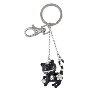 Portachiavi a forma di gattino nero con strass e catena per borsa o chiavi - Product Image 1