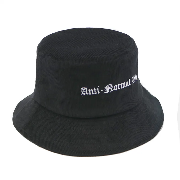 Black Embroidery Adult Corduroy Bucket Hat Factory Custom Design Unisex Winter Cap Bucket Caps