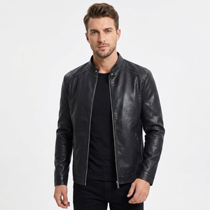 Veste d'hiver en cuir et toile noire 100% originale BS International NA174 unisexe, col mandarin, imperméable, respirante, coupe-vent - Product Image 1