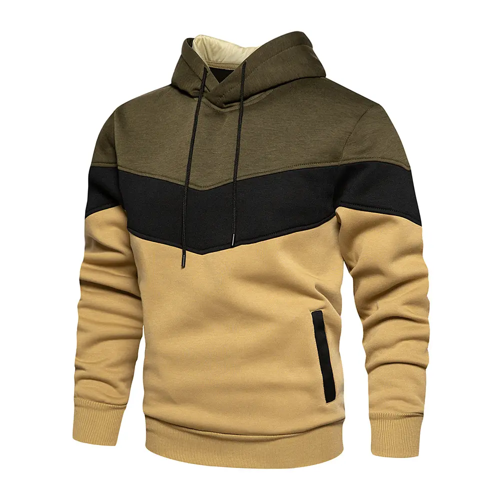 Spring and autumn men's color-block contrast fashion sweatshirt men's casual sports fitness hooded sweatshirt