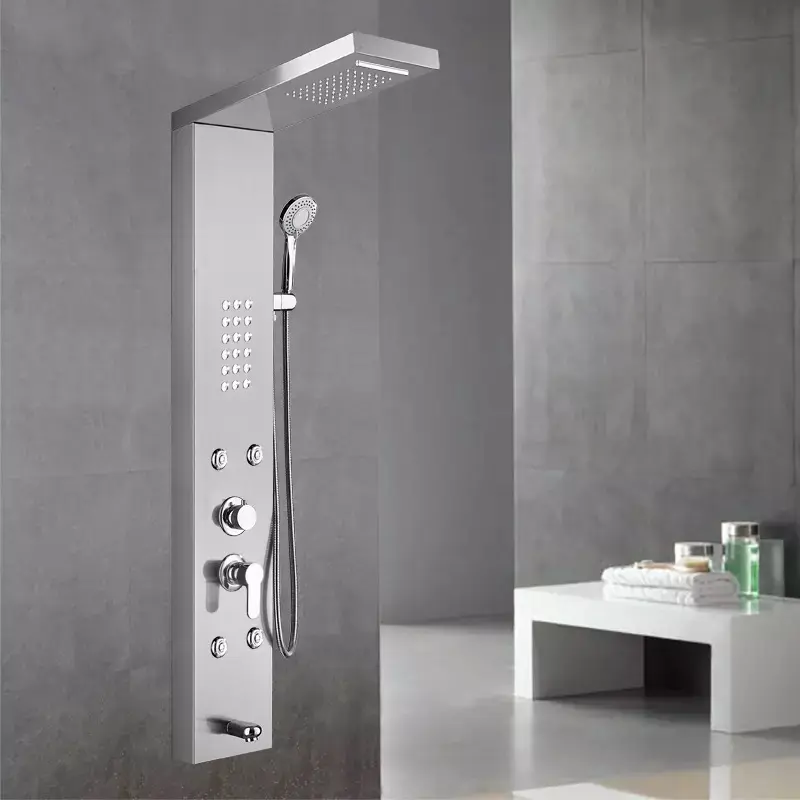 Panel de ducha montado en la pared del baño, columna de ducha de cascada de acero inoxidable, chorros de masaje, paneles de pared de lujo