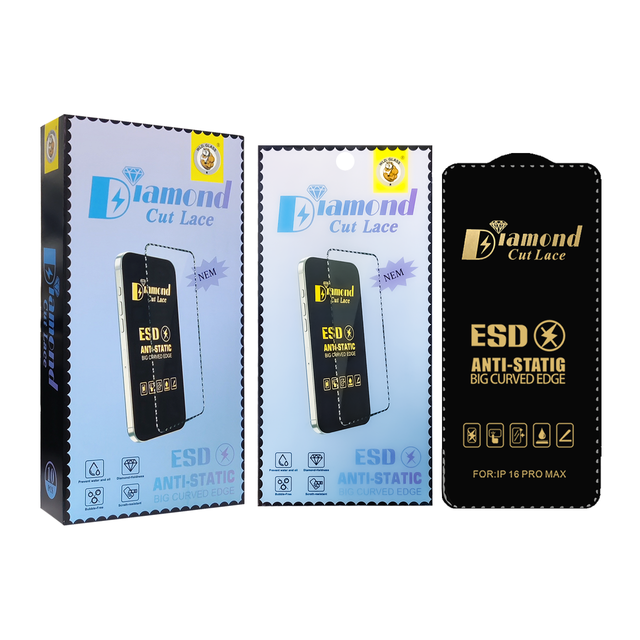 Diamond Cut Lace ESD Anti-Static Big Curved Edge Tempered Glass Screen Protector for iPhone 16 Pro Max 17 Pro Max 18 Pro Max