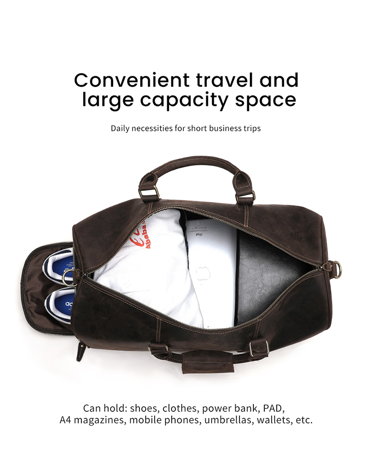 Custom Vintage Leather Men Travel Bag Weekender Overnight Duffle Luggage Bag Large Capacity Crazy Horse Leather Travelling Bag