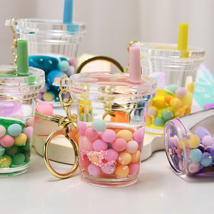 Porte-clés créatif en acrylique avec boule flottante liquide, motif thé à bulles, idéal comme petit cadeau promotionnel - Product Image 2