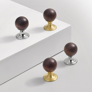 Walnut Wood Round Cabinet <b>Knob</b> <b>Copper</b> Plated Minimalist Drawer Handle Single Hole Durable Furniture Hardware - Product Image 1