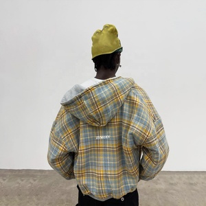 Sweat à capuche zippé surdimensionné personnalisé pour homme, design patchwork à carreaux, réversible, style streetwear doublé - Product Image 2