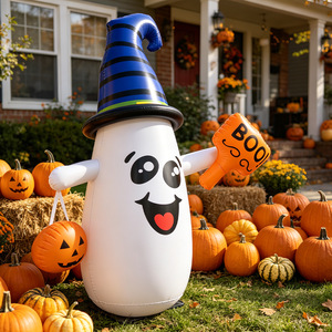 Decoración inflable de fantasma para jardín de Halloween, fantasma inflable con sombrero de bruja, mano BOO y bolsa de calabaza, adorno para puerta principal de fiesta de Halloween - Product Image 3
