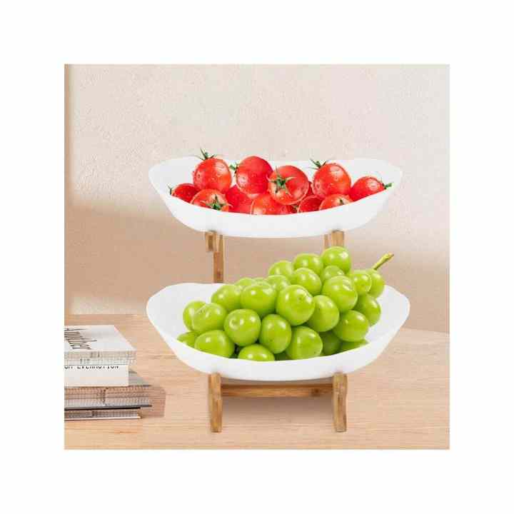 2-Tier Open Design Fruit Serving Tray 2-Layer Snack Bowl Multi-Function Organizer for Fruit Cookies Small Items for Table Top