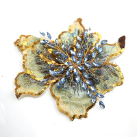 Applique de luxe faite à la main en fil 3D, broderie florale en strass, feutre non tissé, à coudre, avec perles, sequins et cristaux, pour robe de soirée