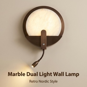 Lámpara de Pared LED de Mármol Personalizada, Base de Metal, Doble Fuente de Luz, Redonda Retro, para Proyectos Hoteleros, Lectura, Dormitorio - Product Image 1