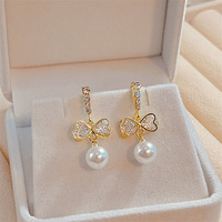 925 argent aiguille fleur perle amour papillon fantaisie mode personnalité boucle d'oreille bijoux