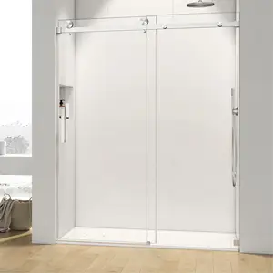 2023 Portes de douche sans cadre de haute qualité Salle de bain coulissante Miroir en aluminium Porte de garage en verre trempé réfléchissant