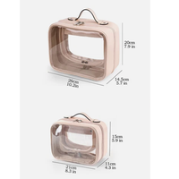 Sac de maquillage professionnel personnalisé en cuir PU nude et PVC transparent, grande trousse de toilette de voyage, boîte organisatrice