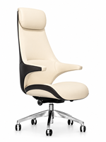 Chaise de bureau de direction moderne de luxe à dossier haut en cuir PU avec appui-tête, accoudoirs intégrés, base en aluminium, chaise pivotante