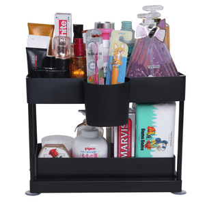 Organisateur de tiroir coulissant à 2 niveaux en ABS et métal pour meuble sous-évier, facile à nettoyer, noir, pour salle de bain et cuisine - Product Image 4