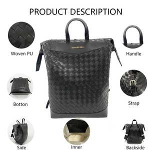 3423 C OEM ODM Zaino da Ufficio Personalizzato <span class=keywords><strong>in</strong></span> <span class=keywords><strong>Pelle</strong></span> Vegana PU Intrecciata a Mano per Donne, Zaino Nero per Lavoro - Product Image 2