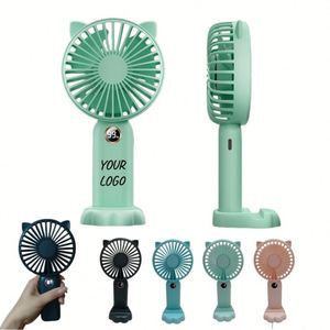 Ventilateur de bureau USB mini portatif silencieux à affichage numérique avec logo personnalisé, forte puissance de ventilation, rechargeable, idéal pour les cadeaux d'extérieur - Product Image 1