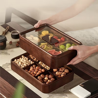 Houten snackplateau met deksel - 6-delige multifunctionele serveerschaal voor feesten, opbergdoos voor gedroogd fruit & noten, houten dienblad met deksel