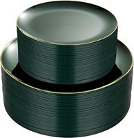 100 assiettes en plastique jetables vertes sans BPA avec bord doré, 50 assiettes à dîner de 10,25 pouces et 50 assiettes à dessert de 7,5 pouces pour fêtes et Noël