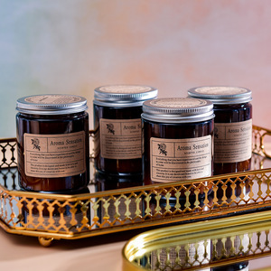 Etiquetas privadas de lujo para contenedores de vidrio de 300 ml, color marrón ámbar, para velas de cera de soja, con tapa de rosca plateada. - Product Image 3