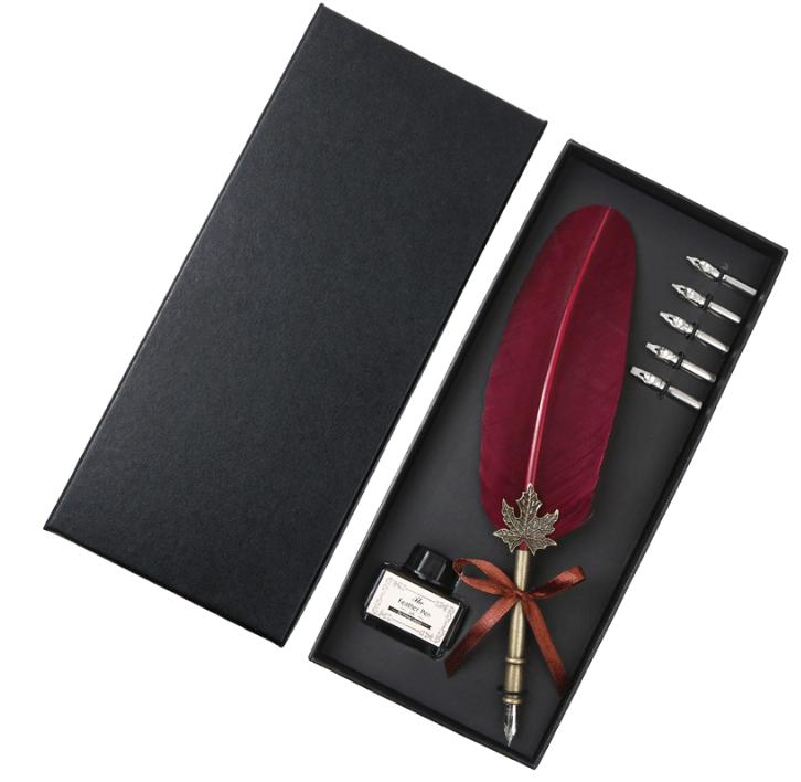 PEN-SW-2001-6 из натуральных перьев шлейфа перо набор Свадебные перо фирменные рождественские подарки ручка