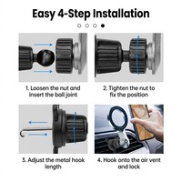 Support magnétique puissant N52 pour téléphone de voiture, fixation sur grille d'aération avec crochet télescopique métallique, rotation à 360°, support stable pour véhicule
