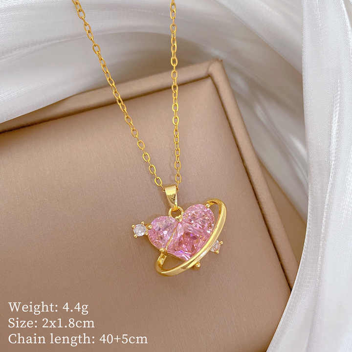 Exquisite Heart Flower Clavicle Chain Necklace Jewelry Shiny Crystal Pink Love Heart Star Butterfly Pendant Necklace