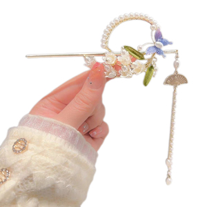 ปิ่นปักผมโลหะมีพู่รูปดอกไม้กล้วยไม้กระดิ่งหรูหราตะเกียบโบราณที่คาด<span class=keywords><strong>ผม</strong></span>สไตล์จีนแบบเขย่าเป็นขั้น - Product Image 1