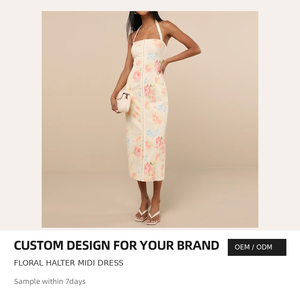 Haut dos nu sexy pour femme, col carré, fermetures éclair, fentes, tenue de soirée d'été, imprimé personnalisé, col halter, coupe droite, longueur midi - Product Image 1