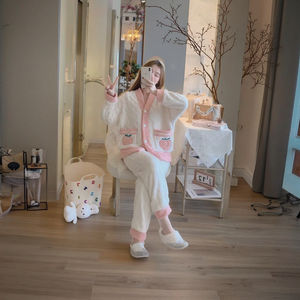 Set pigiama in velluto corallo da donna grazioso stile principessa in stile flanella 3D pantaloni corti pesanti caldi XL primavera autunno inverno morbidi - Product Image 1