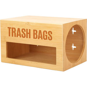 Porte-rouleau de distributeur de sac poubelle, organisateur de distributeur de sac poubelle sous l'évier, organisateur mural de sac poubelle de cuisine en bambou - Product Image 3