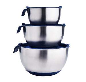 Set di 3 Ciotole per Mescolare in Acciaio Inox <span class=keywords><strong>Fungho</strong></span> con Base in Silicone, Manico Antiscivolo, Beccuccio e Coperchio in PE Ecologico, Lavabili in Lavastoviglie - Product Image 4