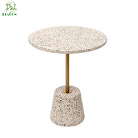 En stock, table d'appoint ronde en pierre terrazzo, design minimaliste moderne et luxueux, métal vintage, pour chambre à coucher, salon