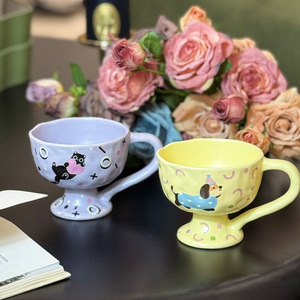 Taza de <span class=keywords><strong>café</strong></span> de cerámica bonita para niños al por mayor pintada a mano para niños niñas para el desayuno en casa agua cerveza té viaje-Nuevo diseño tazas - Product Image 2