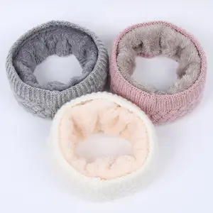 multicolor women men winter double layer round neck fleece lined circle hoop knitted scarf