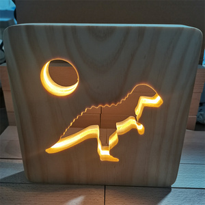 आधुनिक नेतृत्व वाले आयताकार डायनासोर रात हल्के सफेद लकड़ी के usb dimmmable वातावरण टेबल लैंप बच्चों के कमरे मिनी - Product Image 3