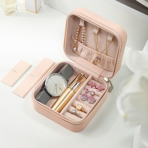 High Quality Custom Pu Leather Mini Portable Jewelry <b>Box</b> Organizer Fashion Travel Jewellery Storage <b>Box</b> for <b>Earrings</b> Necklaces - Product Image 1